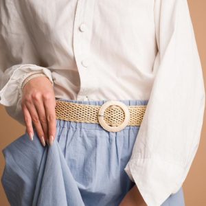 کمربند زنانه ۴ سانت کنفی حصیری زبانه دار خارجی