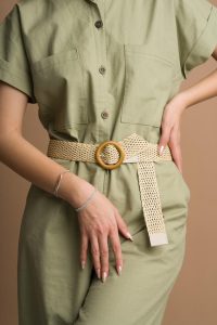 کمربند زنانه ۴ سانت کنفی حصیری زبانه دار خارجی