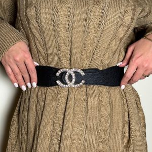 کمربند زنانه کشی سگک شنل تک رج نگینی ۳.۵ سانت