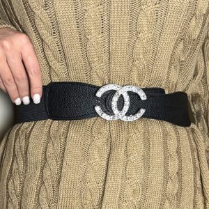 کمربند زنانه کشی سگک شنل تک رج نگینی ۳.۵ سانت