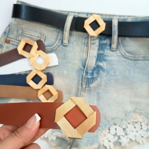 کمربند زنانه ۳ سانت سگک لوزی خطی