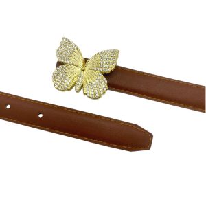 کمربند زنانه ۲.۵ سانت دوردوخت سگک پروانه نگینی