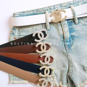 کمربند زنانه 3.5 سانت سگک شنل دو رج نگیندار